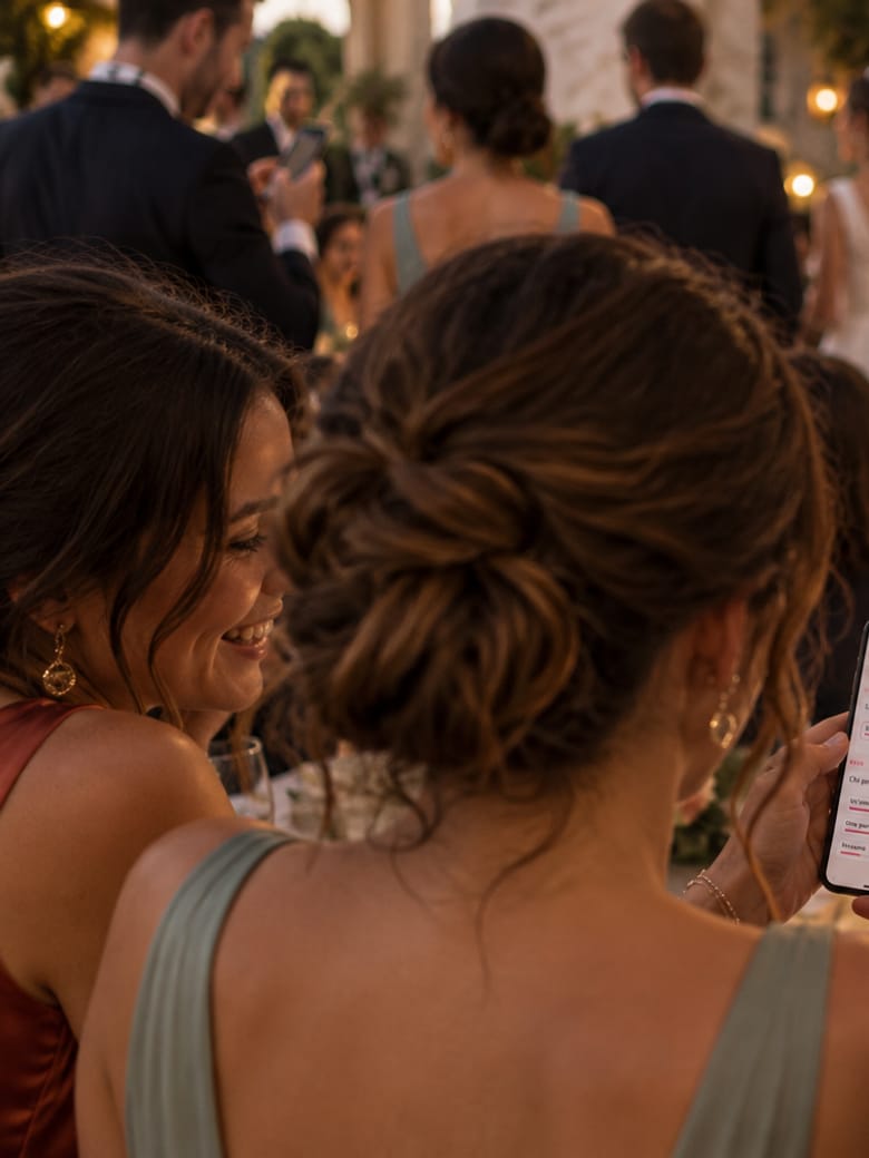 WedGuess aperto sul telefono durante la festa
